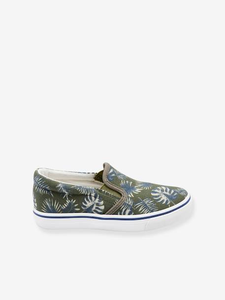 Slip-on sneakers voor jongens kaki met tropische print - vertbaudet enfant 