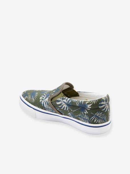 Slip-on sneakers voor jongens kaki met tropische print - vertbaudet enfant 