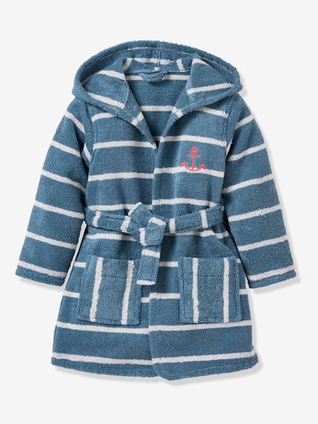 Personaliseerbare gestreepte kinderbadjas met capuchon Oeko-Tex® blauw/wit - vertbaudet enfant 