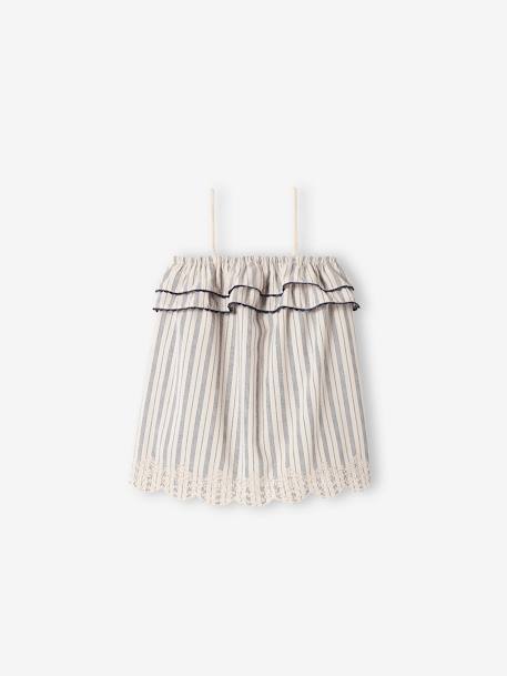 Geborduurde babyjurk met bandjes Lichtbeige met strepen - vertbaudet enfant 