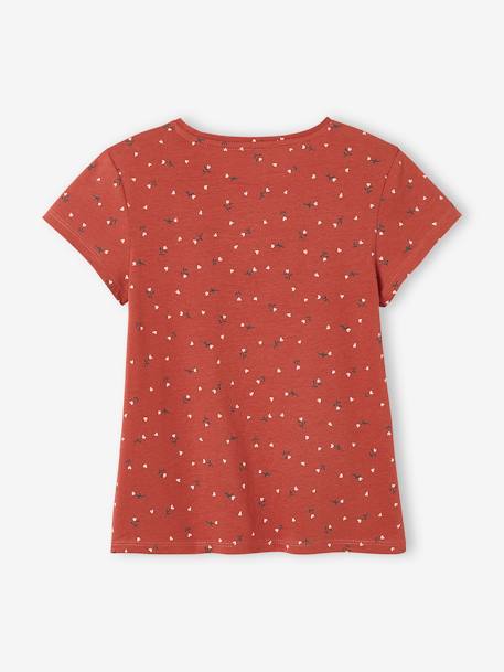 Meisjesshirt met bloemenmotief en gezichtje ecru+poederroze+terracotta - vertbaudet enfant 