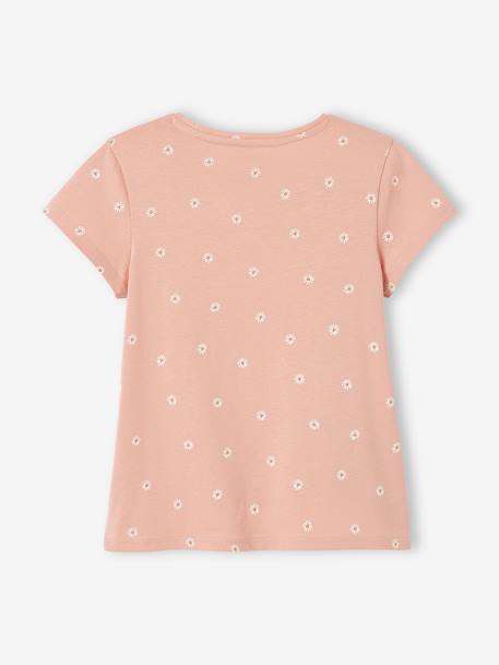 Meisjesshirt met bloemenmotief en gezichtje ecru+poederroze+terracotta - vertbaudet enfant 