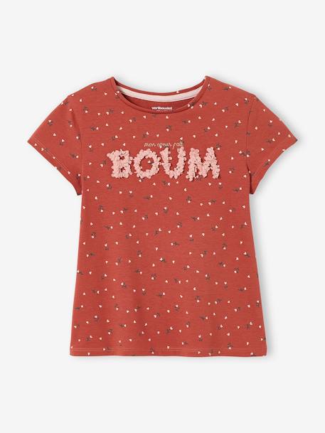 Meisjesshirt met bloemenmotief en gezichtje ecru+poederroze+terracotta - vertbaudet enfant 