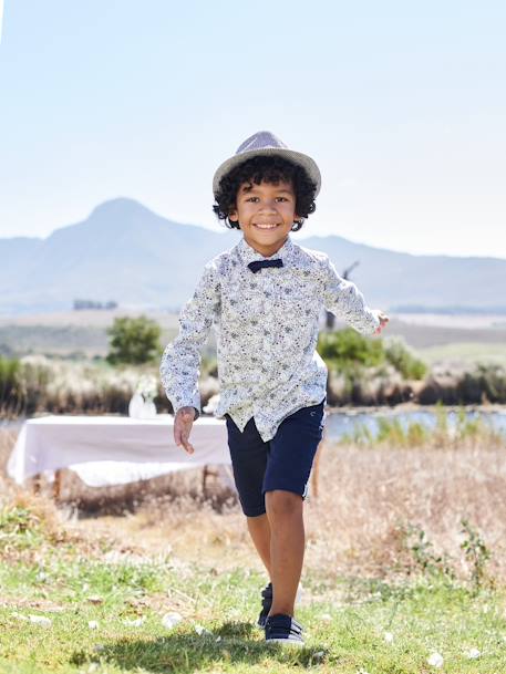 Leren derby's met klittenband voor jongens camelkleurig+marineblauw+marineblauw - vertbaudet enfant 