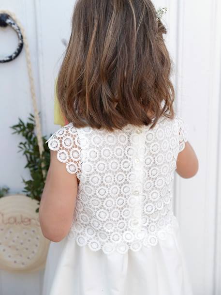 Formele jurk met 2-in-1 effect in macramé voor meisjes ivoor+nude - vertbaudet enfant 