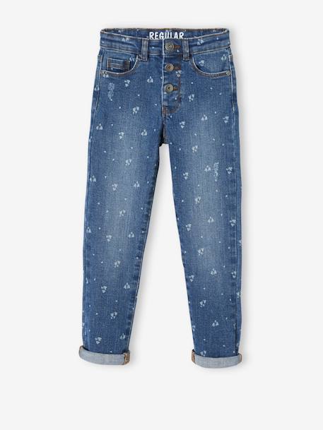 Rechte meisjesjeans met gebruikte details double stone+grijs - vertbaudet enfant 