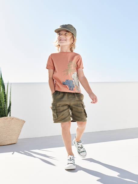 Elastische stoffen sneakers baby jongen groene tropische print+marineblauw+rood - vertbaudet enfant 