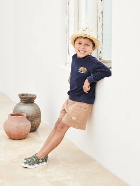 Slip-on sneakers voor jongens kaki met tropische print - vertbaudet enfant 