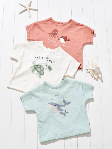 'Zeedieren' baby T-shirt met korte mouwen beige+blauwgroen+lichtgeel - vertbaudet enfant 