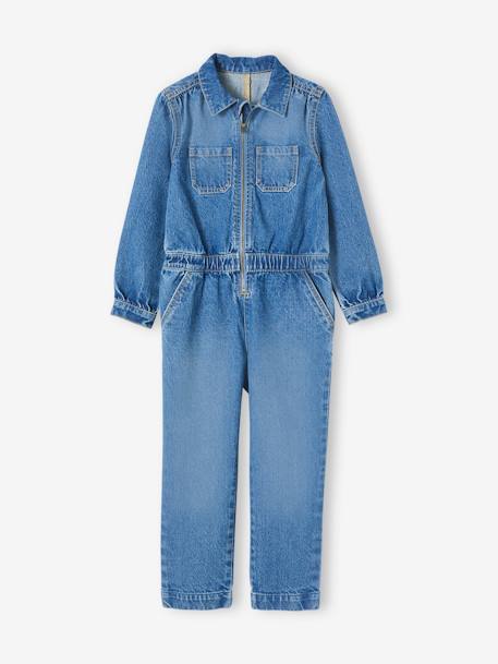 Meisjesjumpsuit van jeanstof 'worker'-stijl stone - vertbaudet enfant 