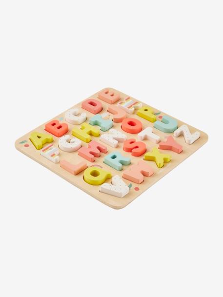 Puzzelletters om in te bedden in hout meerkleurig+roze - vertbaudet enfant 