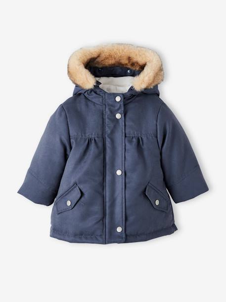 3-in-1 parka baby meisje marineblauw+zachtroze - vertbaudet enfant 