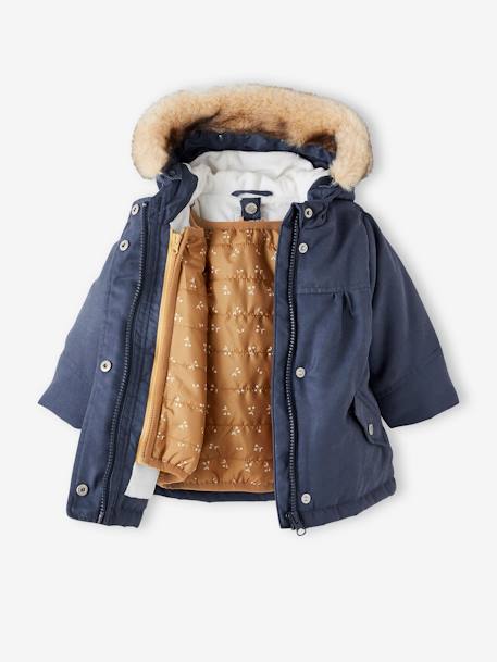 3-in-1 parka baby meisje marineblauw+zachtroze - vertbaudet enfant 