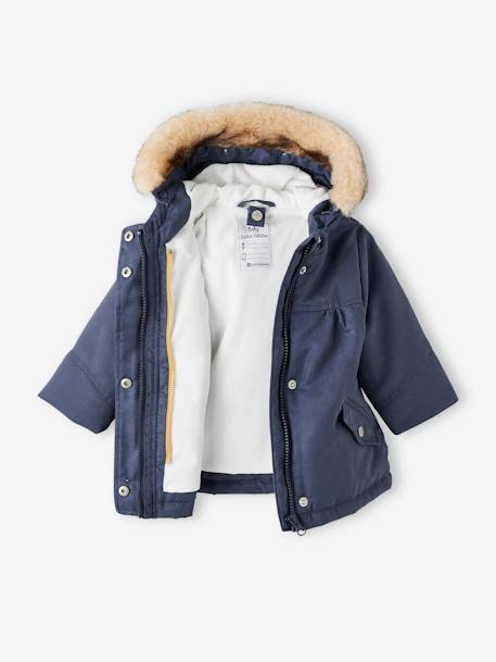 3-in-1 parka baby meisje marineblauw+zachtroze - vertbaudet enfant 