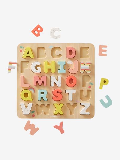 Puzzelletters om in te bedden in hout meerkleurig+roze - vertbaudet enfant 