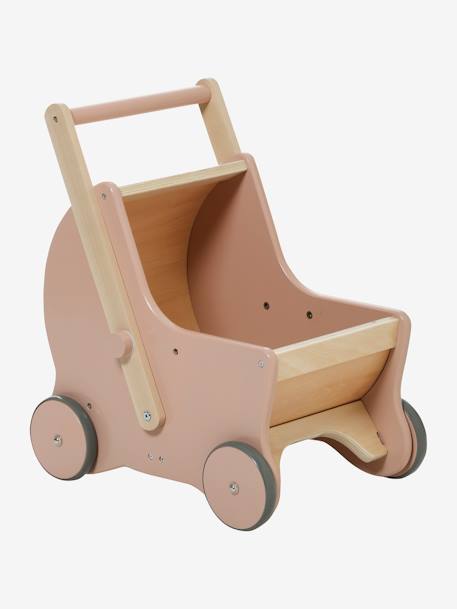 2-in-1 poppenwieg van hout roze+wit - vertbaudet enfant 