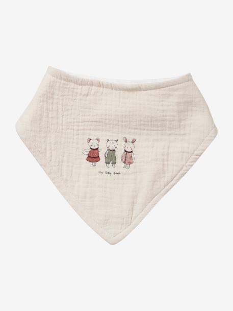 Set met 3 bandanaslabbetjes van badstof en katoengaas. hazelnoot+roze - vertbaudet enfant 