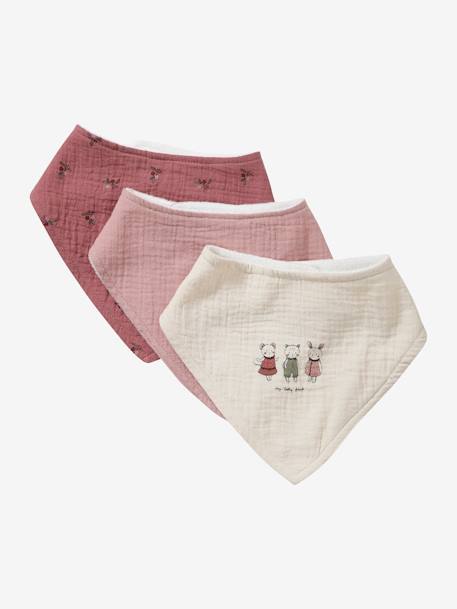 Set met 3 bandanaslabbetjes van badstof en katoengaas. roze - vertbaudet enfant 