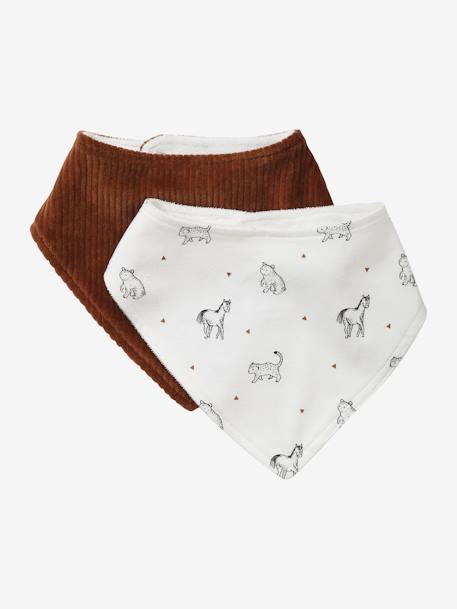 Set van 2 slabbetjes bandana Petit Nomade caramel set met ivoorprint - vertbaudet enfant 