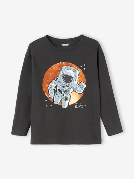 T-shirt voor jongens met astronautenthema en dubbelzijdige lovertjes ANTRACIETGRIJS+gemêleerd grijs - vertbaudet enfant 