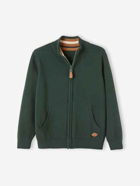 jongensvest met ritssluiting en opstaande kraag Blauw chiné+bosgroen+Ecru geschineerd - BROSS B 029 - vertbaudet enfant 