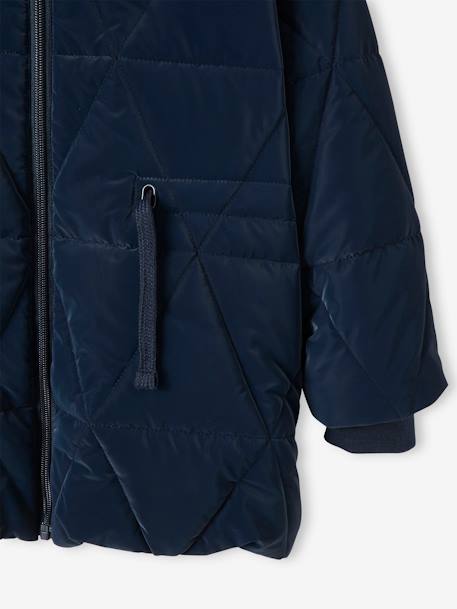 Lang jack met capuchon voor meisjes en sherpa voering BLUE DARK+LIGHT GREEN - vertbaudet enfant 