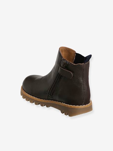 Gemengde lederen babyboots met rits en elastiek chocolade - vertbaudet enfant 