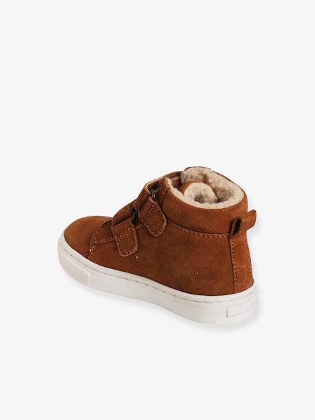 Halfgevoerde leren sneakers voor baby lichtbruin - vertbaudet enfant 