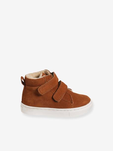 Halfgevoerde leren sneakers voor baby lichtbruin - vertbaudet enfant 