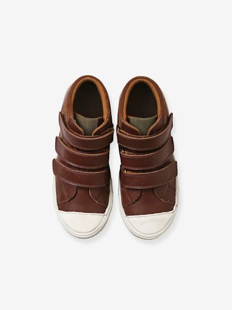 Hoge leren sneakers jongens bruin+zwart - vertbaudet enfant 