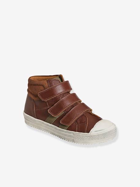 Hoge leren sneakers jongens bruin+zwart - vertbaudet enfant 