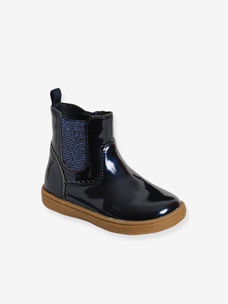 Gelakte boots met rits en elastiek voor meisjesbaby bordeaux+marineblauw - vertbaudet enfant 