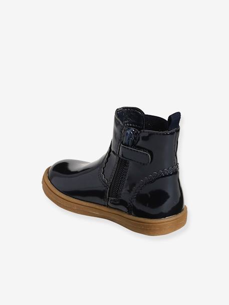 Gelakte boots met rits en elastiek voor meisjesbaby bordeaux+marineblauw - vertbaudet enfant 