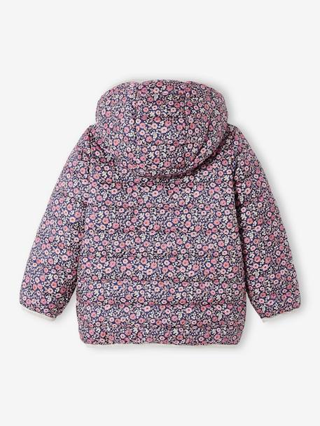 Lichtgewicht omkeerbaar meisjesjack met capuchon en gerecyclede polyester voering 6306+antraciet met print+nachtblauw+roze met print - vertbaudet enfant 