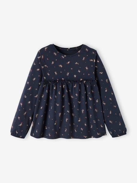 Shirtblouse met print voor meisjes donkerbruin+marineblauw+roze (poederkleur) - vertbaudet enfant 