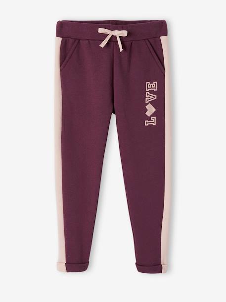 Fleece sportbroek met strepen aan de zijkant voor meisjes PRUIM - 19-2024 TCX+roze - vertbaudet enfant 