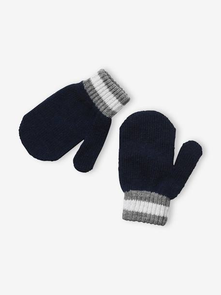 Set muts + snood + handschoenen voor jongens van geribbeld tricot grijs+marine - vertbaudet enfant 
