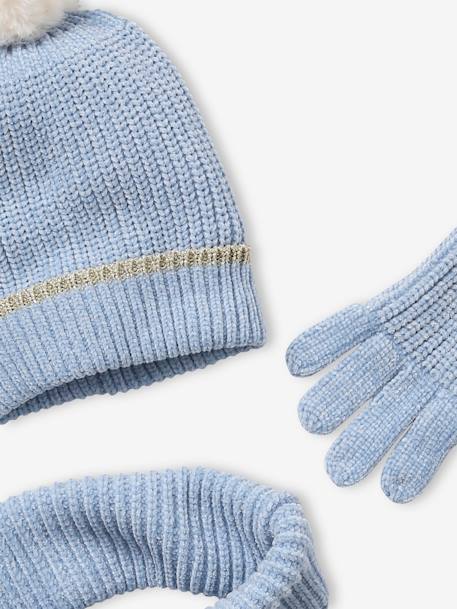 Meisjesset met muts + snood + handschoenen in chenille lichtblauw - vertbaudet enfant 