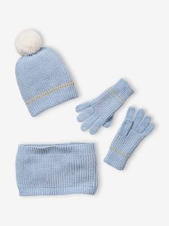 -Meisjesset met muts + snood + handschoenen in chenille