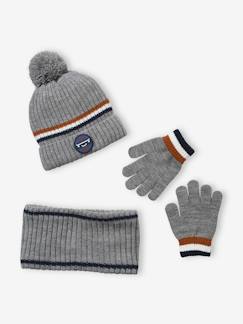 Jongens-Accessoires-Muts, sjaal, handschoenen-Set muts + snood + handschoenen voor jongens van geribbeld tricot