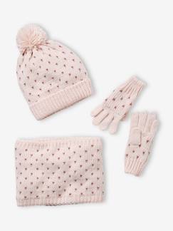 Meisje-Accessoires-Set muts + snood + handschoenen met hartjes meisje