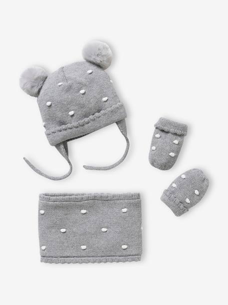 Set van babymeisjes muts + snood + wanten met stippen Donkergrijs gechineerd - vertbaudet enfant 