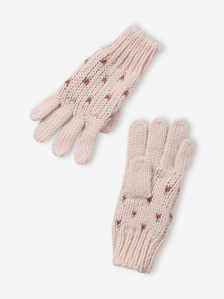 Set muts + snood + handschoenen met hartjes meisje inktprint+Roze - vertbaudet enfant 