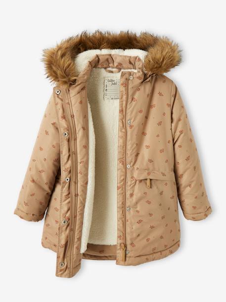 Meisjesparka met capuchon en sherpa. BLUE DARK+BROWN DARK - vertbaudet enfant 