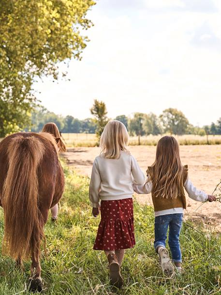 Fluwelen meisjesrok met bloemenmotief iriserende details Bruin met print - vertbaudet enfant 