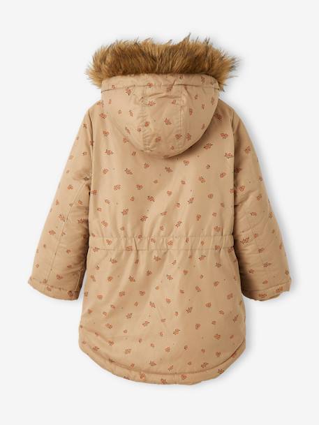 Meisjesparka met capuchon en sherpa. BLUE DARK+BROWN DARK - vertbaudet enfant 