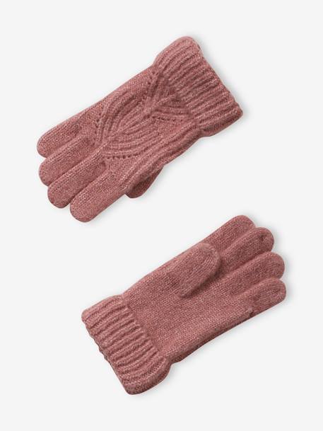 Set van muts + snood + wanten in kabelbreiwerk grijsblauw+ROZE - vertbaudet enfant 