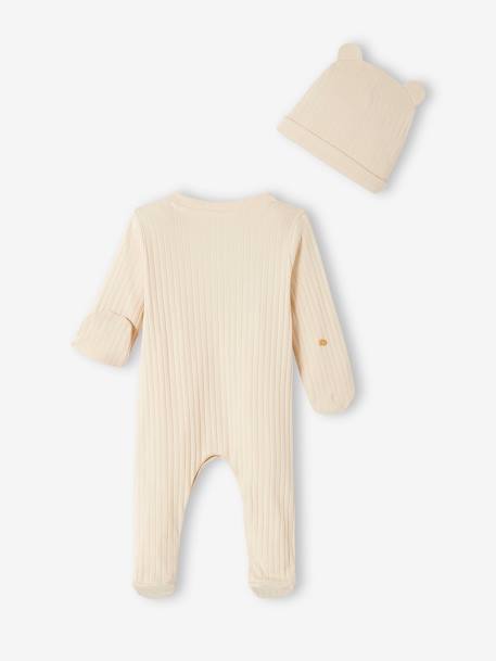 Gebreide baby jumpsuit en muts zand - vertbaudet enfant 