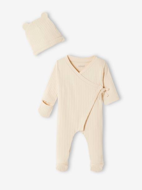 Gebreide baby jumpsuit en muts zand - vertbaudet enfant 