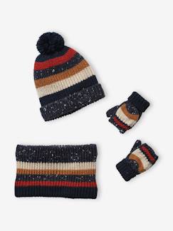 Jongens-Accessoires-Gestreepte set van muts + snood + handschoenen voor jongens